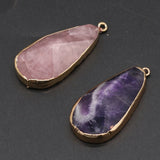 Natural Stone Crystal Pendant Drop Shape Amethysts Rose Pink Quartz Charms