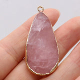 Natural Stone Crystal Pendant Drop Shape Amethysts Rose Pink Quartz Charms