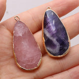 Natural Stone Crystal Pendant Drop Shape Amethysts Rose Pink Quartz Charms