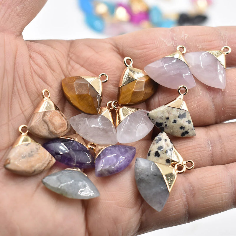 Natural Stone Crystal Pendant Fan Shape for Jewelry Making DIY 12pcs