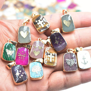 Crystal Pendants Necklace Amethyst Rose Quartz Moon Charm 12pcs