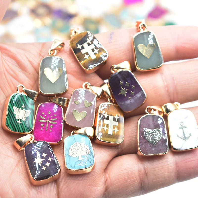 Crystal Pendants Necklace Amethyst Rose Quartz Moon Charm 12pcs