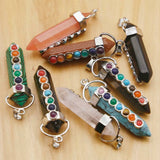 Crystal Pillar Hexagon Pendants Necklace 7Chakra Pendulum Healing Point Charms