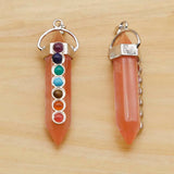 Crystal Pillar Hexagon Pendants Necklace 7Chakra Pendulum Healing Point Charms