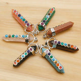 Crystal Pillar Hexagon Pendants Necklace 7Chakra Pendulum Healing Point Charms