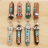 Crystal Pillar Hexagon Pendants Necklace 7Chakra Pendulum Healing Point Charms