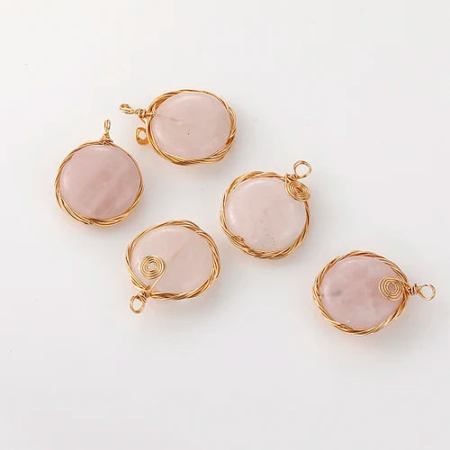 Natural Stone Crystal Round Pendant DIY Earring Necklace Bracelet 1PCS