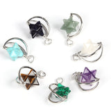 Natural Stone Crystal Star Shape Rotatable Pendant Necklace