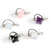 Natural Stone Crystal Star Shape Rotatable Pendant Necklace
