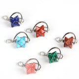 Natural Stone Crystal Star Shape Rotatable Pendant Necklace