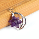 Natural Stone Crystal Star Shape Rotatable Pendant Necklace