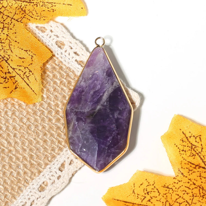 Faceted Polygon Pendant Amethyst Turquoise Rose Quartz DIY Necklace Jewelry
