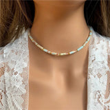 Malachite Stone Cylinder Beads Necklace Choker
