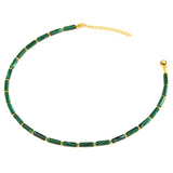 Malachite Stone Cylinder Beads Necklace Choker
