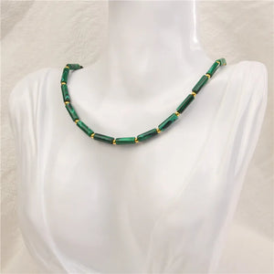 Malachite Stone Cylinder Beads Necklace Choker
