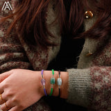 Natural Stone Cylinder Nugget Beads Rope Bohemia Women Bracelet