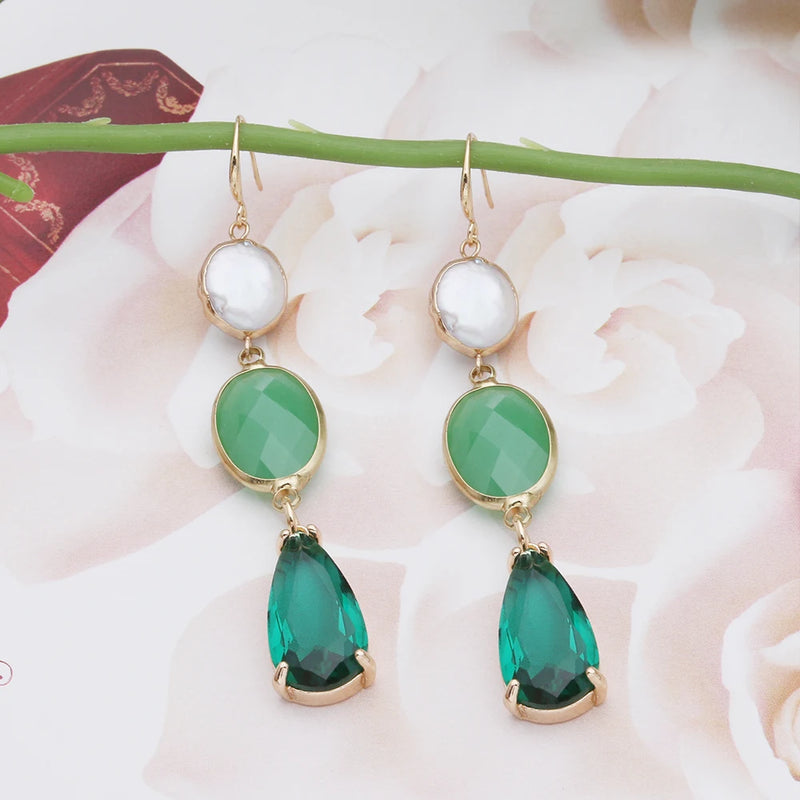 Natural Stone Dangle Earrings Summer Crystal Boho Jewelry Gift