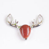 Natural Stone Deer Head Pendant Necklace Women Dinner Party Accessories