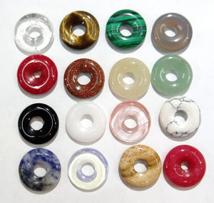 Natural Stone Donut Necklace Pendant 18mm Round Circle Healing Crystal Bead