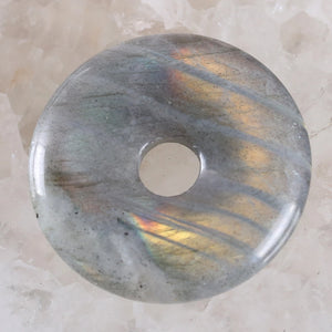 Gray Labradorite Donut Necklace Pendant 30mm Round Circle Healing Bead