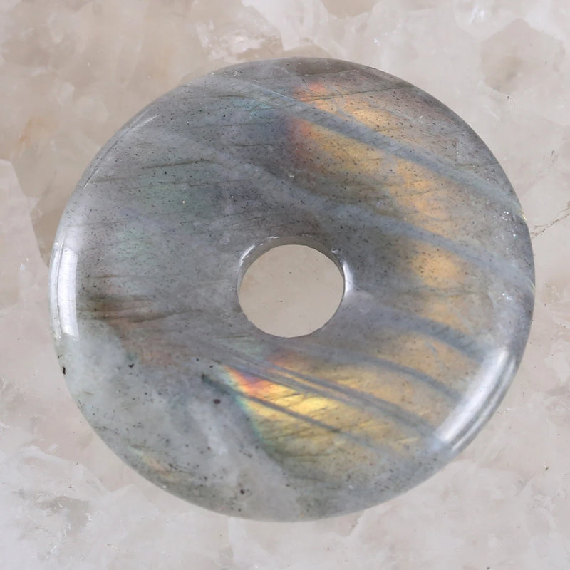 Gray Labradorite Donut Necklace Pendant 30mm Round Circle Healing Bead