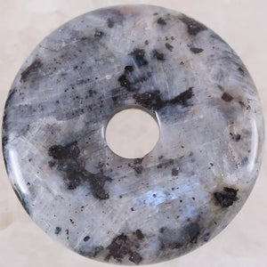 Labradorite Donut Necklace Pendant 30mm Round Healing Stone Gray Bead