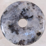 Labradorite Donut Necklace Pendant 30mm Round Healing Stone Gray Bead