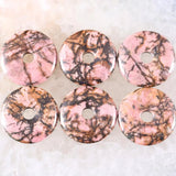 Pink Rhodonite Donut Necklace Pendant - Healing Real Stone Circle Gem Bead