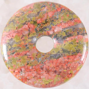 Natural Unakite Epid Gemstone Donut Pendant 30mm Round Circle Healing