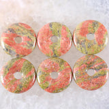 Natural Unakite Epid Gemstone Donut Pendant 30mm Round Circle Healing