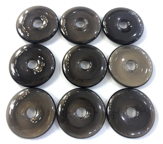 Natural Stone Donut Necklace Pendant 30mm Round Circle Healing Smoky Quartz Bead
