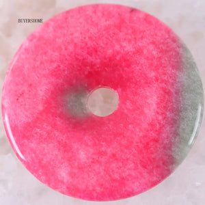 Natural Stone Donut Necklace Pendant 50mm Healing Red Jades Bead Jewelry Gift