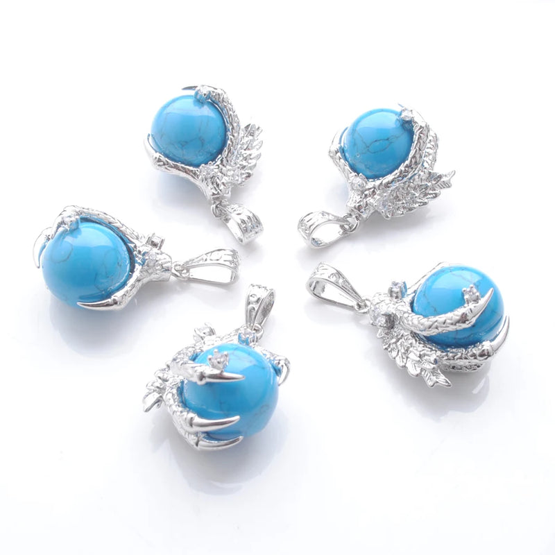 Natural Stone Dragon Claw Pendant Turquoise Chakra Charm 5Pcs