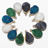 Druzy Crystal Druse Tooth Agate Water Drop Pendants Necklace Charms 8Pcs