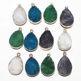 Druzy Crystal Druse Tooth Agate Water Drop Pendants Necklace Charms 8Pcs