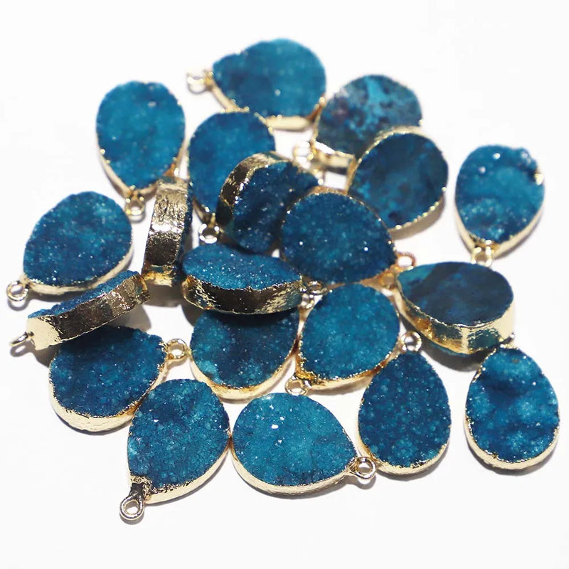 8Pcs Druzy Agate Pendants Water Drop Necklaces