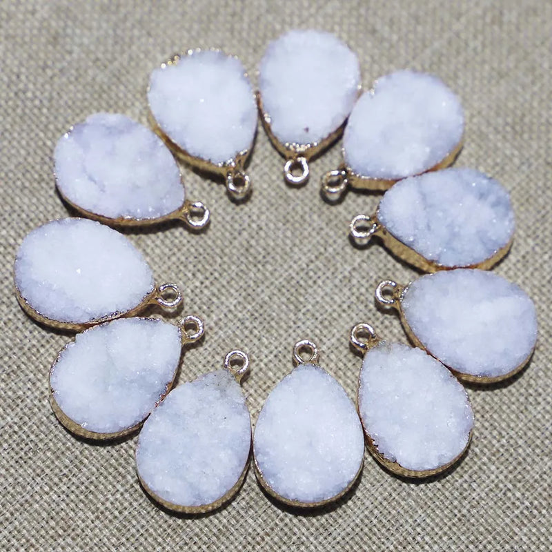 Druzy Crystal Druse Tooth Agate Pendants, 8Pcs