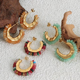 Stone Earrings Stainless Steel Hoop Vintage Jewelry Women