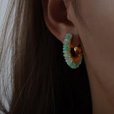 Stone Earrings Stainless Steel Hoop Vintage Jewelry Women