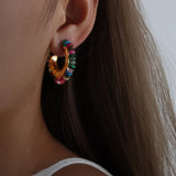 Stone Earrings Stainless Steel Hoop Vintage Jewelry Women
