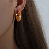 Stone Earrings Stainless Steel Hoop Vintage Jewelry Women