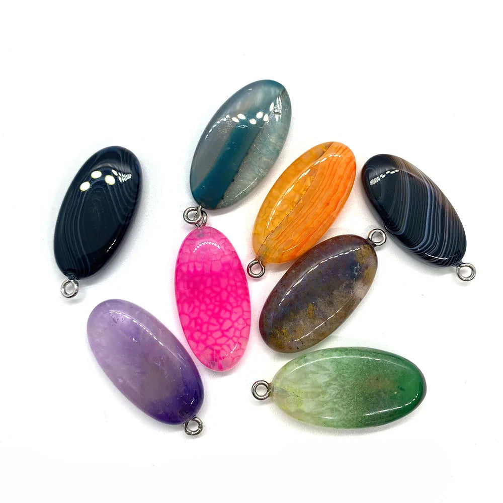 Colored Agate Egg Shape Pendant 15x32mm Amethyst Charm