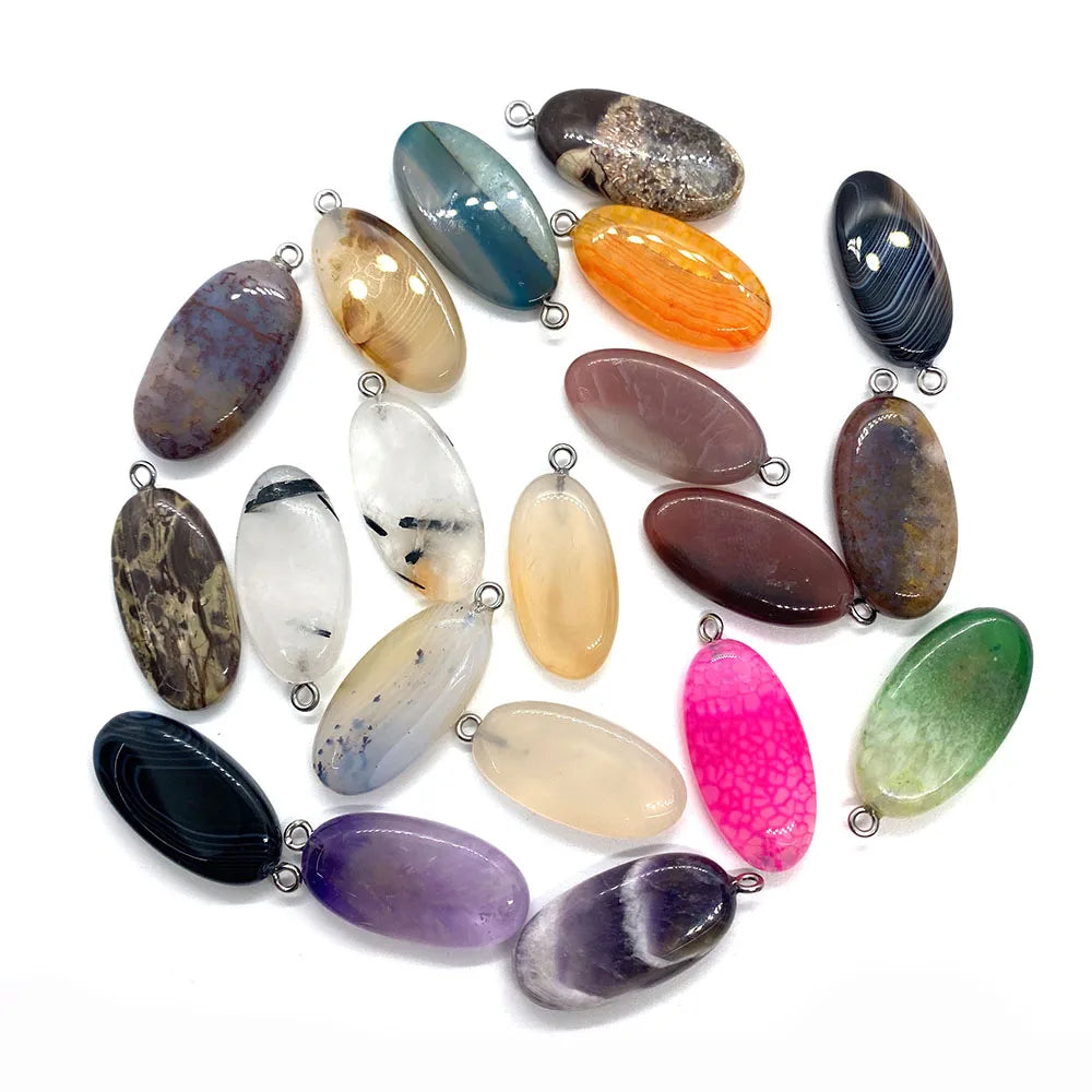 Colored Agate Egg Shape Pendant 15x32mm Amethyst Charm