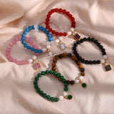 Natural Stone Beaded Bracelet Elastic Cord for Women