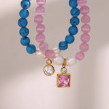 Natural Stone Beaded Bracelet Elastic Cord for Women