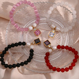 Natural Stone Beaded Bracelet Elastic Cord for Women