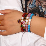 Natural Stone Beaded Bracelet Elastic Cord for Women