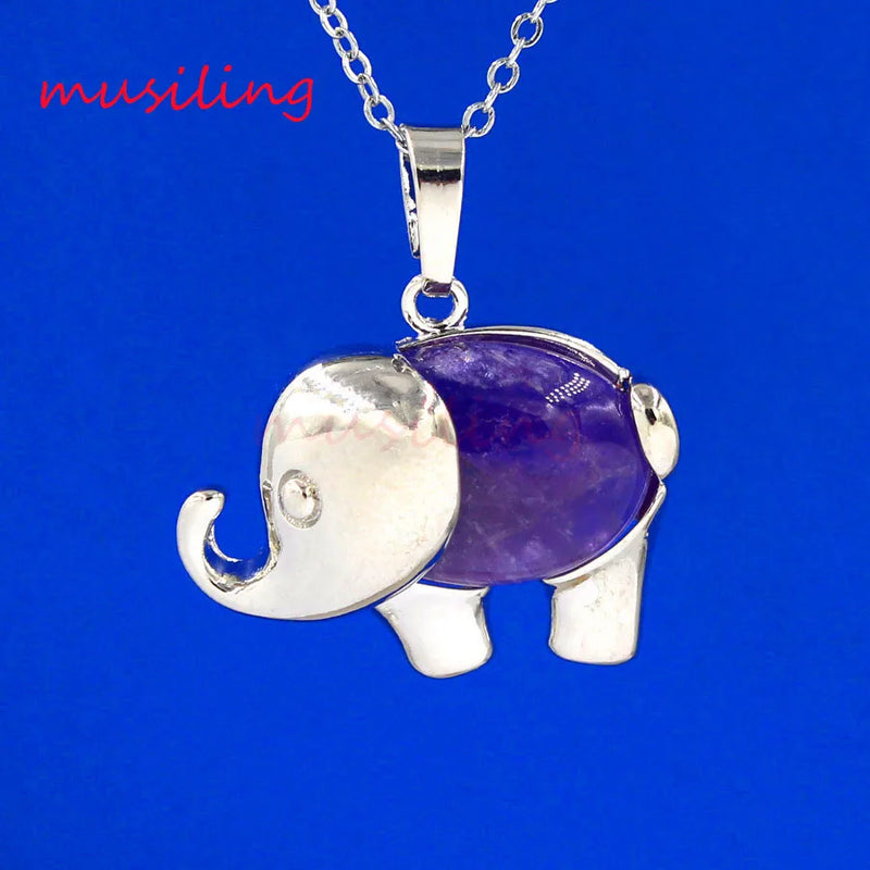 Stone Elephant Pendants Crystal Charm Jewelry 10pcs