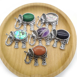 Natural Stone Elephant Vintage Animal Brooch Pendant