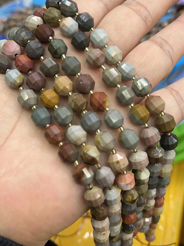 Faceted American Map Jaspers Football Beads 15'' Strand for Jewelry Making